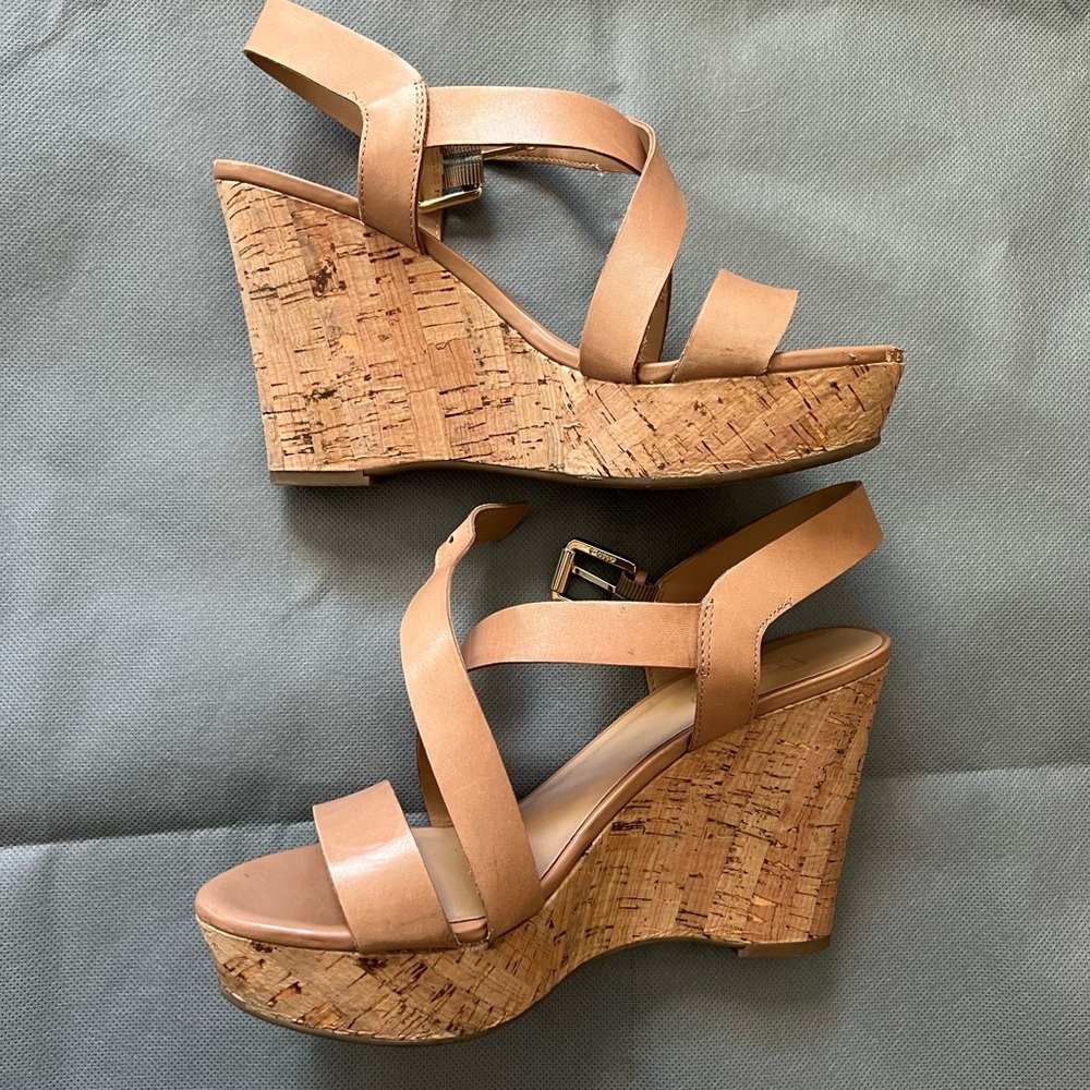 Tan Franco Sarto “Stallion” Cork Wedges